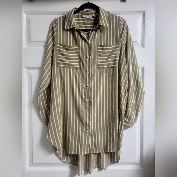 Susan Graver Womens Lagenlook Striped Button-Up Shirt Size 12 - Picture 1 of 5